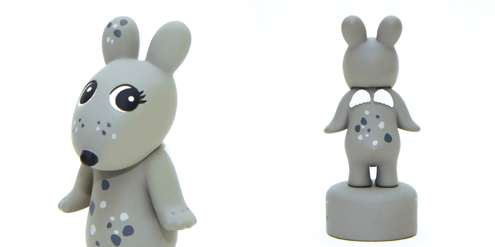 A gray Robby Angel pictured from the front and from the back